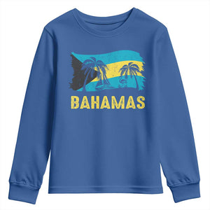 Bahamas Flag Youth Sweatshirt Tropical Island Palm Trees Bahamian Gifts TS10 Royal Blue Print Your Wear