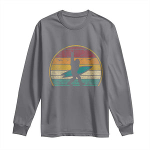 Vintage Bigfoot Surfing Long Sleeve Shirt Sasquatch Beach Vacation Retro Surf Sun Shaka TS10 Charcoal Print Your Wear