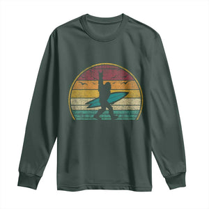 Vintage Bigfoot Surfing Long Sleeve Shirt Sasquatch Beach Vacation Retro Surf Sun Shaka TS10 Dark Forest Green Print Your Wear