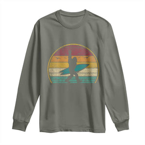 Vintage Bigfoot Surfing Long Sleeve Shirt Sasquatch Beach Vacation Retro Surf Sun Shaka TS10 Military Green Print Your Wear