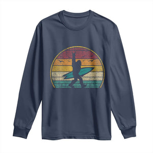 Vintage Bigfoot Surfing Long Sleeve Shirt Sasquatch Beach Vacation Retro Surf Sun Shaka TS10 Navy Print Your Wear