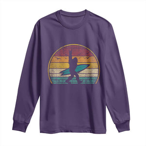 Vintage Bigfoot Surfing Long Sleeve Shirt Sasquatch Beach Vacation Retro Surf Sun Shaka TS10 Purple Print Your Wear