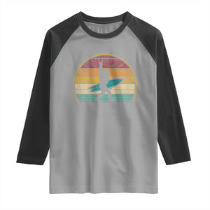 Vintage Bigfoot Surfing Raglan Shirt Sasquatch Beach Vacation Retro Surf Sun Shaka TS10 Sport Gray Black Print Your Wear