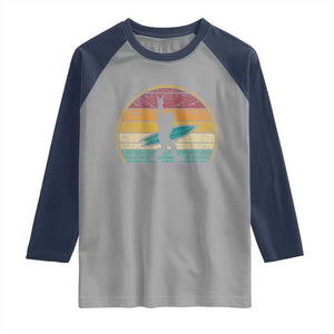 Vintage Bigfoot Surfing Raglan Shirt Sasquatch Beach Vacation Retro Surf Sun Shaka TS10 Sport Gray Navy Print Your Wear