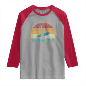 Vintage Bigfoot Surfing Raglan Shirt Sasquatch Beach Vacation Retro Surf Sun Shaka TS10 Sport Gray Red Print Your Wear