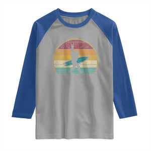 Vintage Bigfoot Surfing Raglan Shirt Sasquatch Beach Vacation Retro Surf Sun Shaka TS10 Sport Gray Royal Print Your Wear