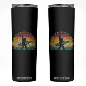 Vintage Bigfoot Surfing Skinny Tumbler Sasquatch Beach Vacation Retro Surf Sun Shaka TS10 Black Print Your Wear