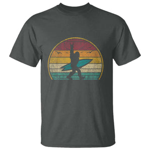 Vintage Bigfoot Surfing T Shirt Sasquatch Beach Vacation Retro Surf Sun Shaka TS10 Dark Heather Print Your Wear