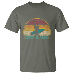 Vintage Bigfoot Surfing T Shirt Sasquatch Beach Vacation Retro Surf Sun Shaka TS10 Military Green Print Your Wear