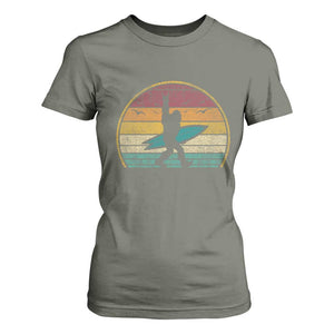 Vintage Bigfoot Surfing T Shirt For Women Sasquatch Beach Vacation Retro Surf Sun Shaka TS10 Military Green Print Your Wear