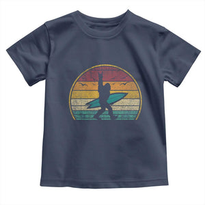 Vintage Bigfoot Surfing Toddler T Shirt Sasquatch Beach Vacation Retro Surf Sun Shaka TS10 Navy Print Your Wear