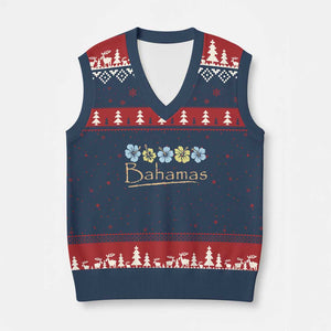 Bahamas V-Neck Knit Sweater Vest Hibiscus Flower Summer Beachy Vacation TS10 Navy Red Print Your Wear