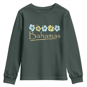 Bahamas Youth Sweatshirt Hibiscus Flower Summer Beachy Vacation TS10 Dark Forest Green Print Your Wear