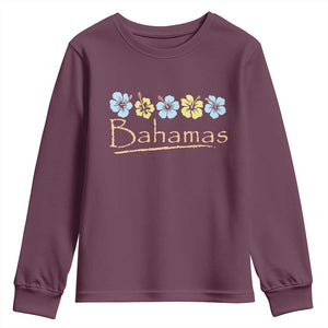 Bahamas Youth Sweatshirt Hibiscus Flower Summer Beachy Vacation TS10 Maroon Print Your Wear