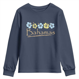 Bahamas Youth Sweatshirt Hibiscus Flower Summer Beachy Vacation TS10 Navy Print Your Wear