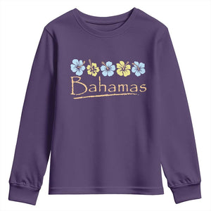 Bahamas Youth Sweatshirt Hibiscus Flower Summer Beachy Vacation TS10 Purple Print Your Wear