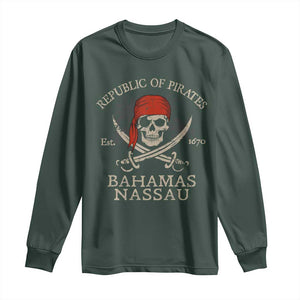 Republic Of Pirates Nassau Bahamas Long Sleeve Shirt Vintage Caribbean Summer Vacation TS10 Dark Forest Green Print Your Wear