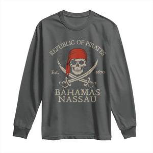 Republic Of Pirates Nassau Bahamas Long Sleeve Shirt Vintage Caribbean Summer Vacation TS10 Dark Heather Print Your Wear