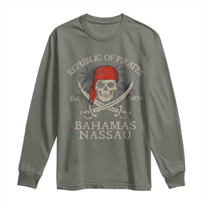 Republic Of Pirates Nassau Bahamas Long Sleeve Shirt Vintage Caribbean Summer Vacation TS10 Military Green Print Your Wear