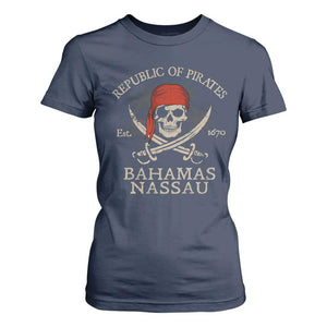 Republic Of Pirates Nassau Bahamas T Shirt For Women Vintage Caribbean Summer Vacation TS10 Navy Print Your Wear