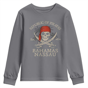 Republic Of Pirates Nassau Bahamas Youth Sweatshirt Vintage Caribbean Summer Vacation TS10 Charcoal Print Your Wear