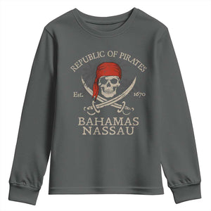 Republic Of Pirates Nassau Bahamas Youth Sweatshirt Vintage Caribbean Summer Vacation TS10 Dark Heather Print Your Wear