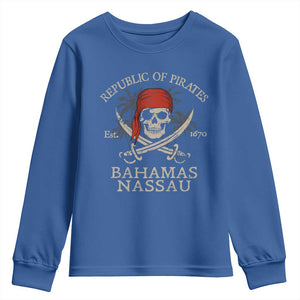 Republic Of Pirates Nassau Bahamas Youth Sweatshirt Vintage Caribbean Summer Vacation TS10 Royal Blue Print Your Wear