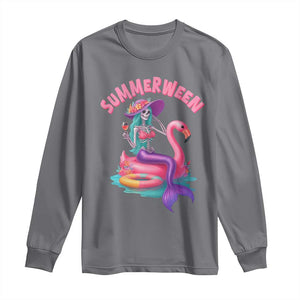 Summerween Mermaid Skeleton Long Sleeve Shirt Beach Flamingo Halloween Girl TS10 Charcoal Print Your Wear