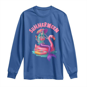 Summerween Mermaid Skeleton Long Sleeve Shirt Beach Flamingo Halloween Girl TS10 Royal Blue Print Your Wear