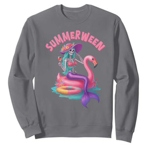 Summerween Mermaid Skeleton Sweatshirt Beach Flamingo Halloween Girl TS10 Charcoal Print Your Wear