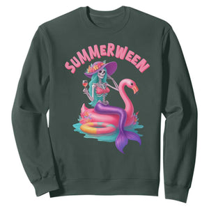 Summerween Mermaid Skeleton Sweatshirt Beach Flamingo Halloween Girl TS10 Dark Forest Green Print Your Wear