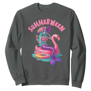 Summerween Mermaid Skeleton Sweatshirt Beach Flamingo Halloween Girl TS10 Dark Heather Print Your Wear