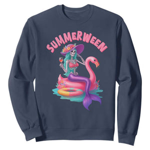 Summerween Mermaid Skeleton Sweatshirt Beach Flamingo Halloween Girl TS10 Navy Print Your Wear