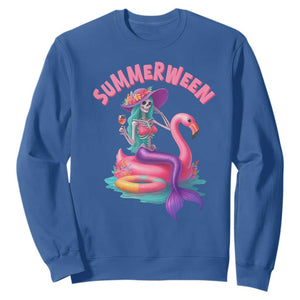 Summerween Mermaid Skeleton Sweatshirt Beach Flamingo Halloween Girl TS10 Royal Blue Print Your Wear