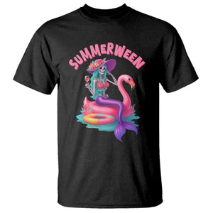 Summerween Mermaid Skeleton T Shirt Beach Flamingo Halloween Girl TS10 Black Print Your Wear