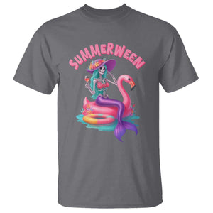 Summerween Mermaid Skeleton T Shirt Beach Flamingo Halloween Girl TS10 Charcoal Print Your Wear