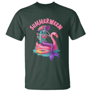 Summerween Mermaid Skeleton T Shirt Beach Flamingo Halloween Girl TS10 Dark Forest Green Print Your Wear