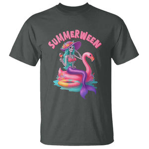 Summerween Mermaid Skeleton T Shirt Beach Flamingo Halloween Girl TS10 Dark Heather Print Your Wear