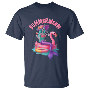 Summerween Mermaid Skeleton T Shirt Beach Flamingo Halloween Girl TS10 Navy Print Your Wear