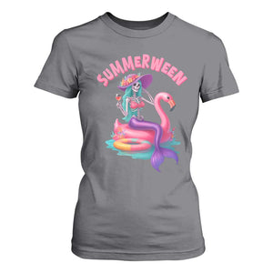 Summerween Mermaid Skeleton T Shirt For Women Beach Flamingo Halloween Girl TS10 Charcoal Print Your Wear