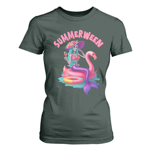 Summerween Mermaid Skeleton T Shirt For Women Beach Flamingo Halloween Girl TS10 Dark Forest Green Print Your Wear