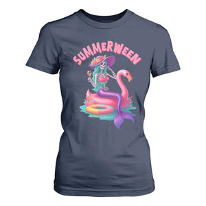 Summerween Mermaid Skeleton T Shirt For Women Beach Flamingo Halloween Girl TS10 Navy Print Your Wear