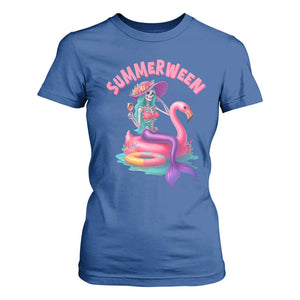 Summerween Mermaid Skeleton T Shirt For Women Beach Flamingo Halloween Girl TS10 Royal Blue Print Your Wear