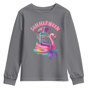 Summerween Mermaid Skeleton Youth Sweatshirt Beach Flamingo Halloween Girl TS10 Charcoal Print Your Wear