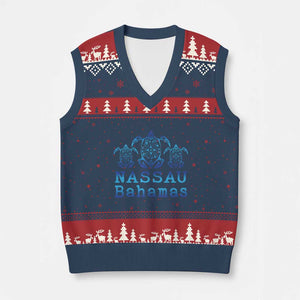 Nassau Souvenir V-Neck Knit Sweater Vest Sea Turtle Bahamas Beach Vacation TS10 Navy Red Print Your Wear