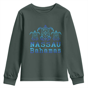 Nassau Souvenir Youth Sweatshirt Sea Turtle Bahamas Beach Vacation TS10 Dark Forest Green Print Your Wear