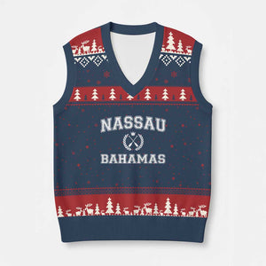 Nassau Souvenir V-Neck Knit Sweater Vest Bahamas Rowing Beach Summer Vacation TS10 Navy Red Print Your Wear