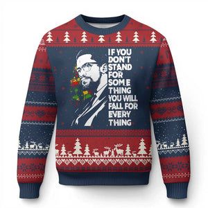 Malcolm X Inspirational Ugly Christmas Sweater If You Dont Stand For Something You Will Fall For Anything TS10 Navy Red Print Your Wear