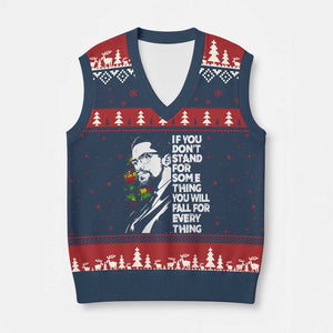 Malcolm X Inspirational V-Neck Knit Sweater Vest If You Dont Stand For Something You Will Fall For Anything TS10 Navy Red Print Your Wear
