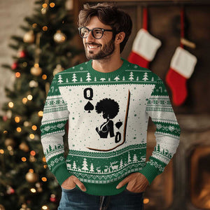 Black Queen Ugly Christmas Sweater Black History Month Afro Woman Poker Card Games TS10 Beige Green Print Your Wear